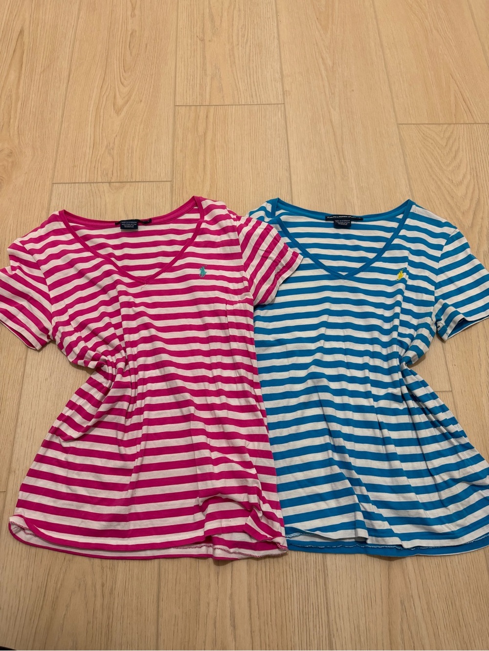 Polo by Ralph Lauren Pink & Blue Striped V-Neck Tees